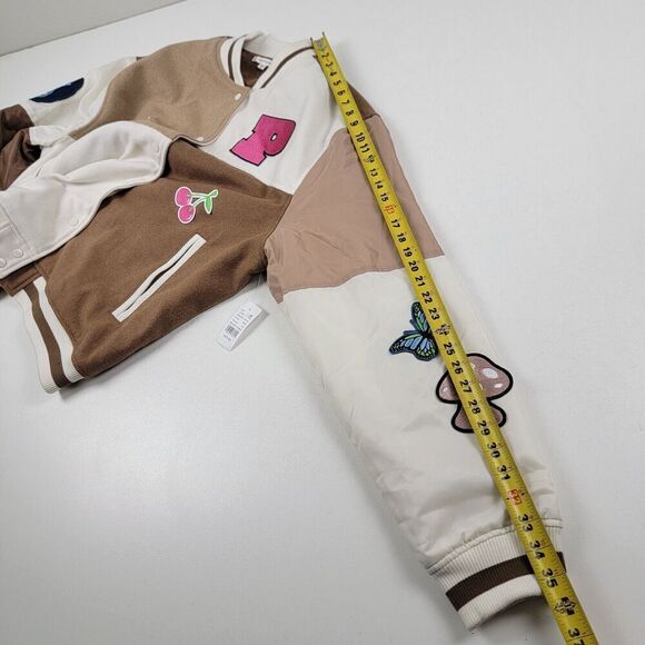 PacSun Brown Patchwork Letterman Varsity Bomber Jacket Oversized M/L Unisex NWT - Picture 9 of 12